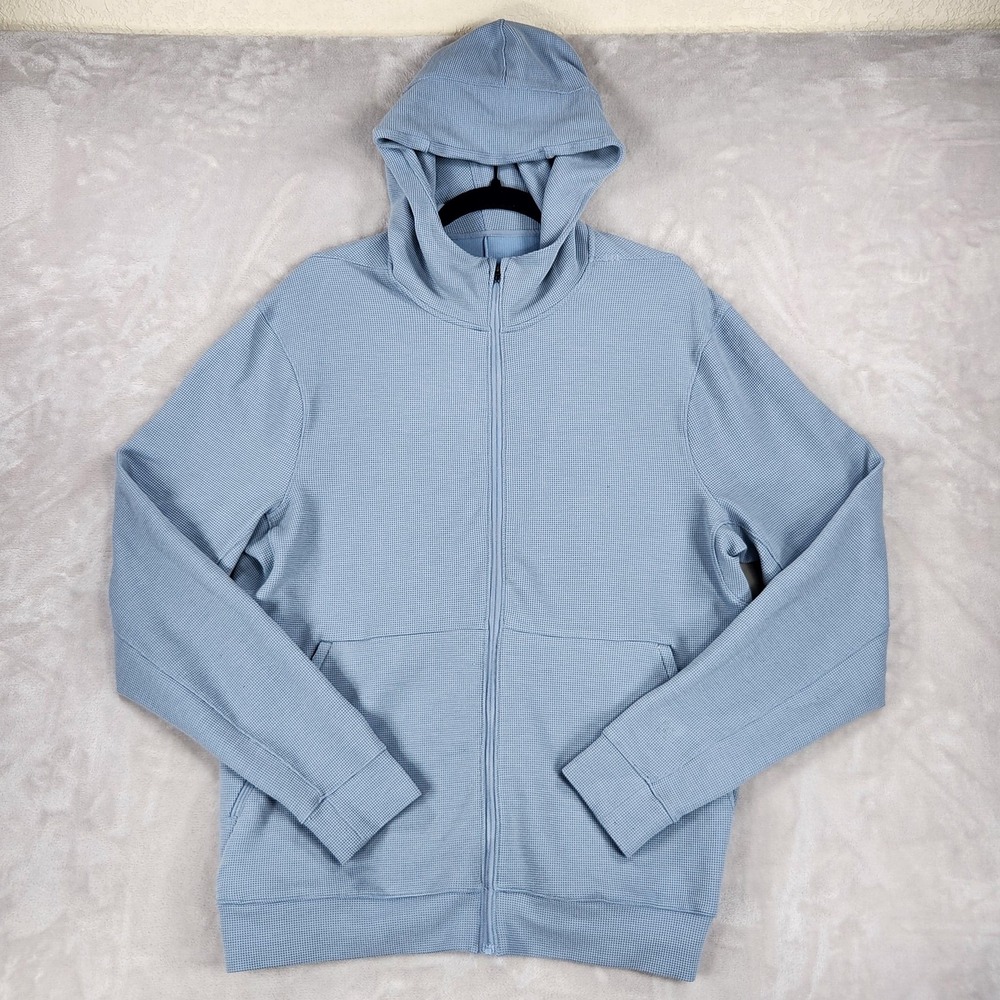 Lululemon Hoodie Mens Large Blue Shift Stitch Waffle Knit Full Zip M3BY4S